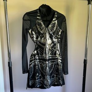 Weissman jazz sequin black and silver dress art deco